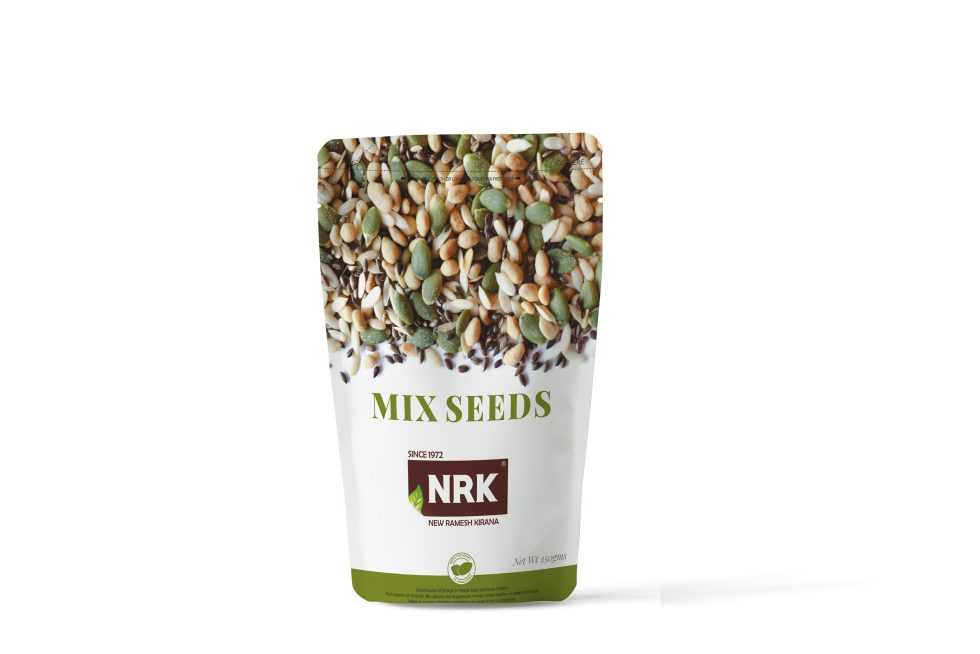 NRK mixed seeds a packet of 250 GM with the image of mixed seeds and a logo